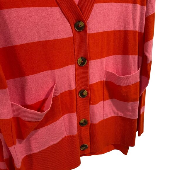 Sanctuary Cityscape V-Neck Cardigan Striped Sweater in Flamingo Red Size M - Picture 2 of 8